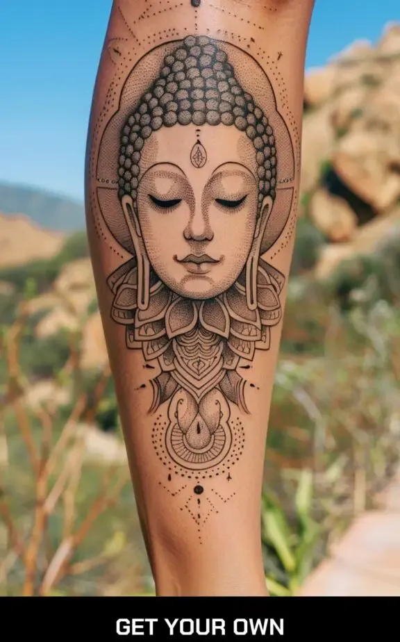 dotwork style buddha leg tattoo for female