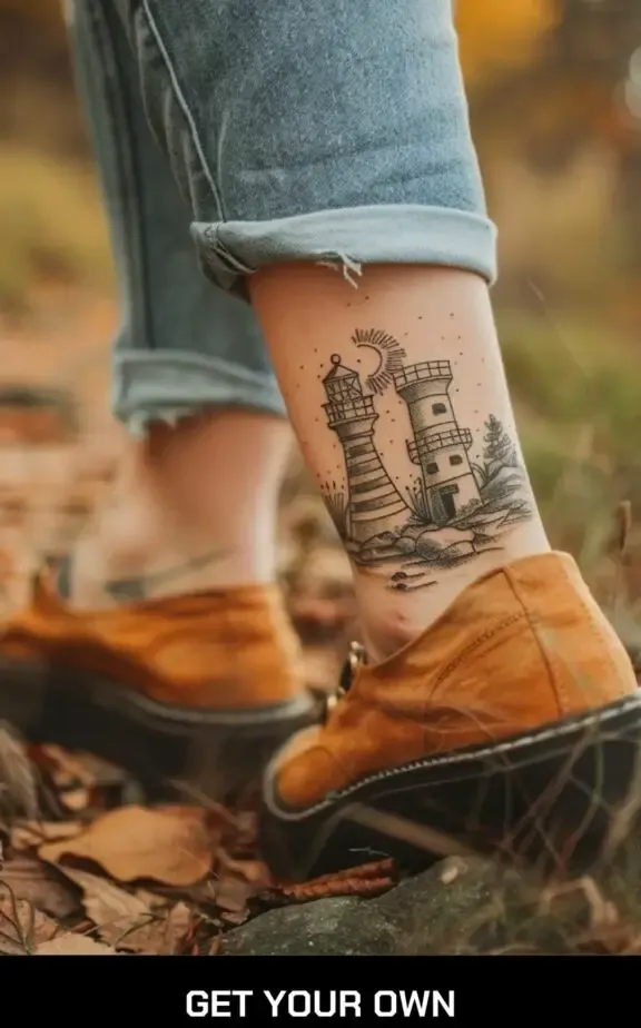 lighthouse and sun travel tattoo idea