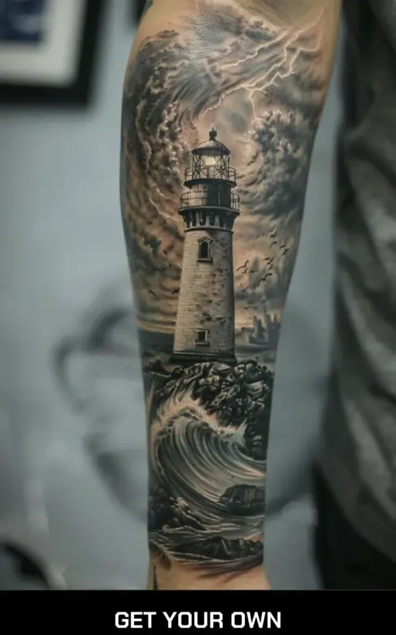 ocean lighthouse tattoo idea