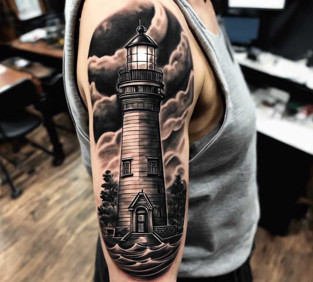 Stormy Lighthouse Tattoo for men