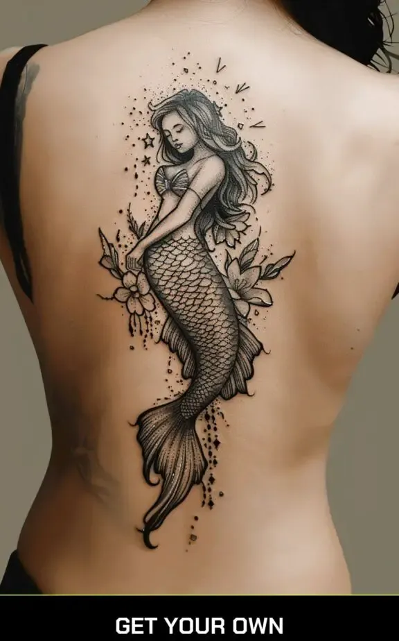 mermaid spine tattoo design idea