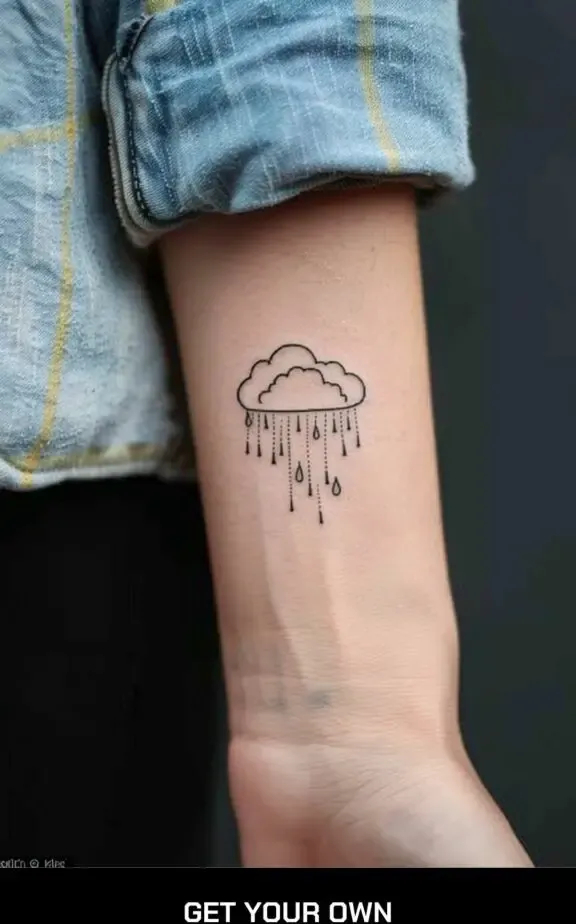minimalist cloud and rain drops tattoo