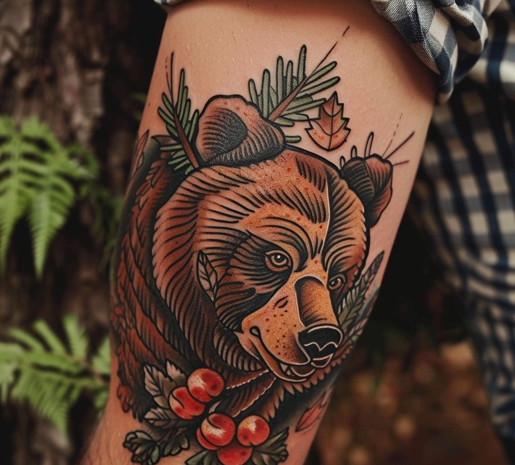 traditional bear forearm tattoo