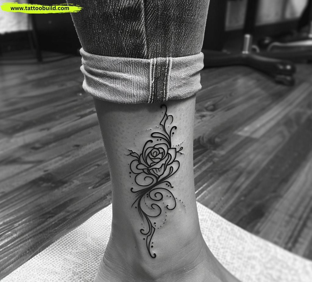 tribal rose flower ankle tattoo