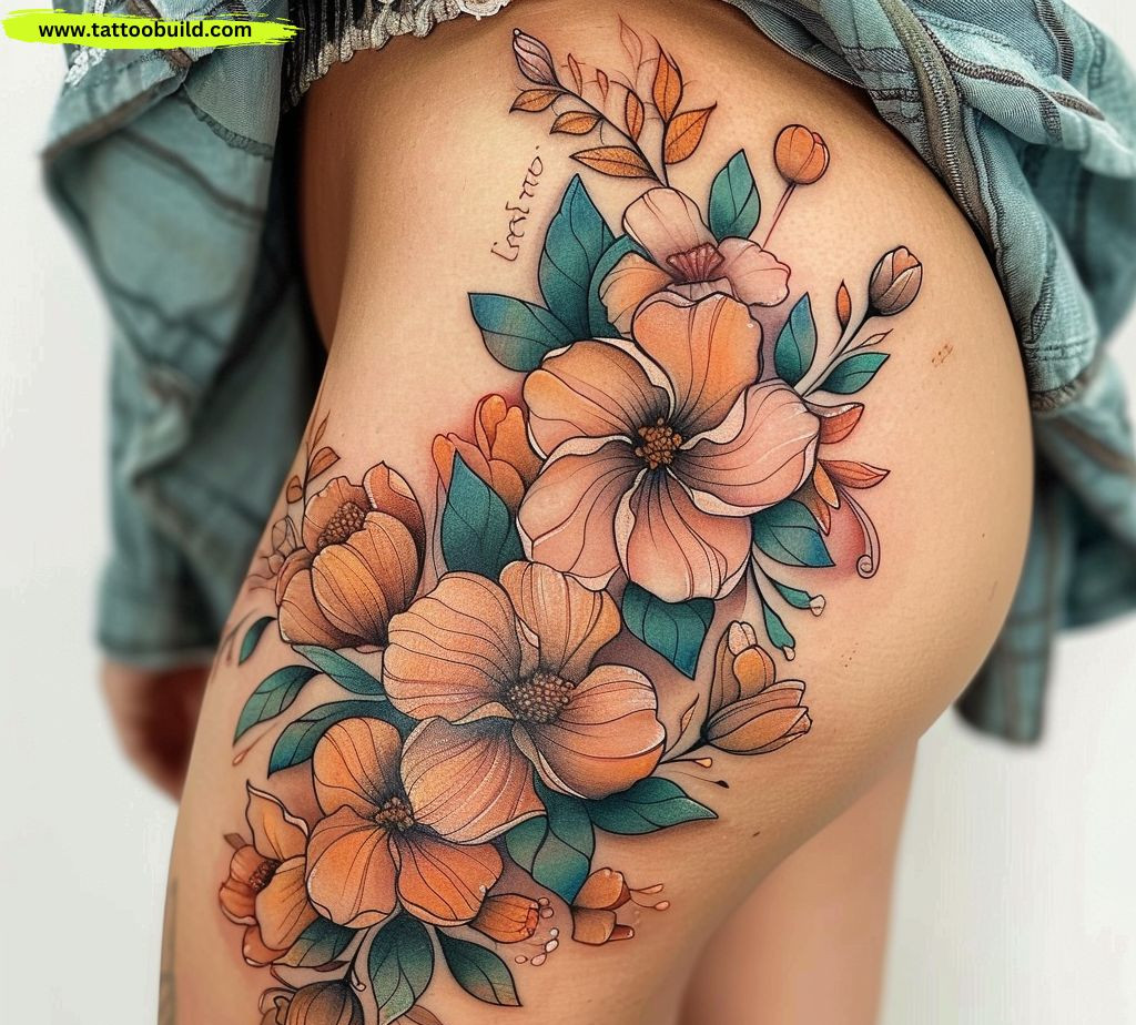 floral hip tattoo for women