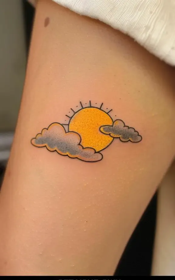 cute small hand tattoos for females; sun and cloud