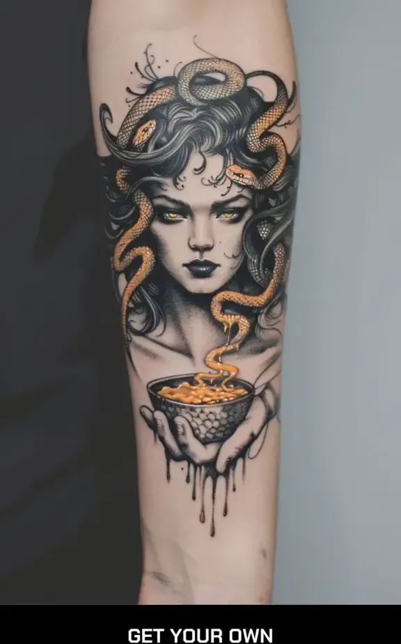 Medusa and gold tattoo