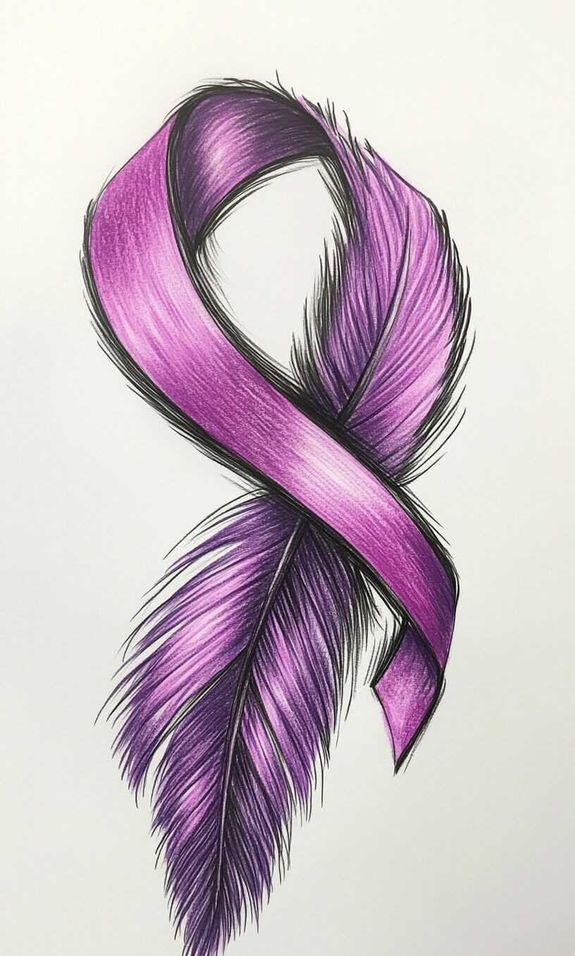 cancer ribbon feather tattoo drawing-12