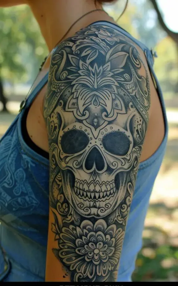 Filigree skull tattoo for females