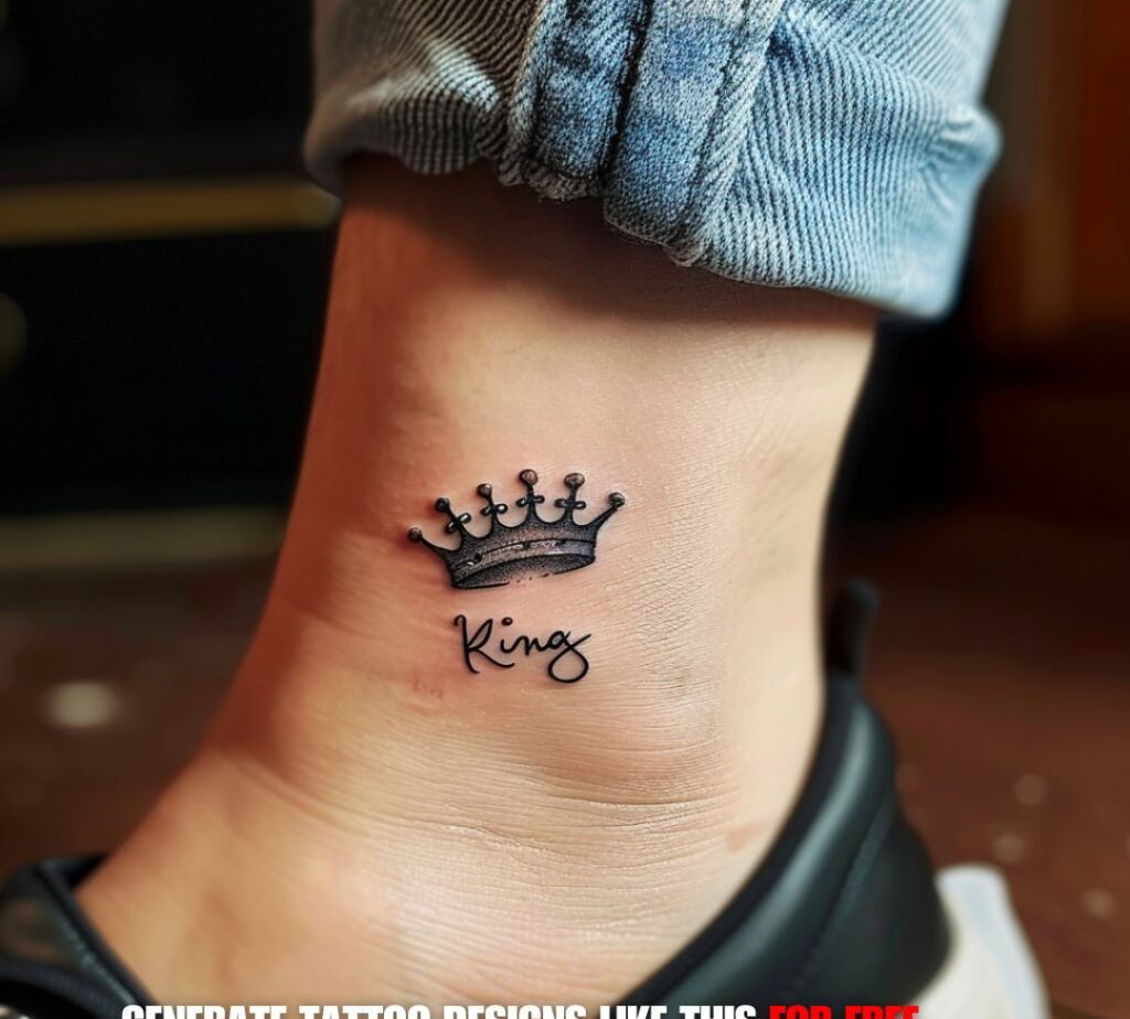 small king crown tattoo on the ankle