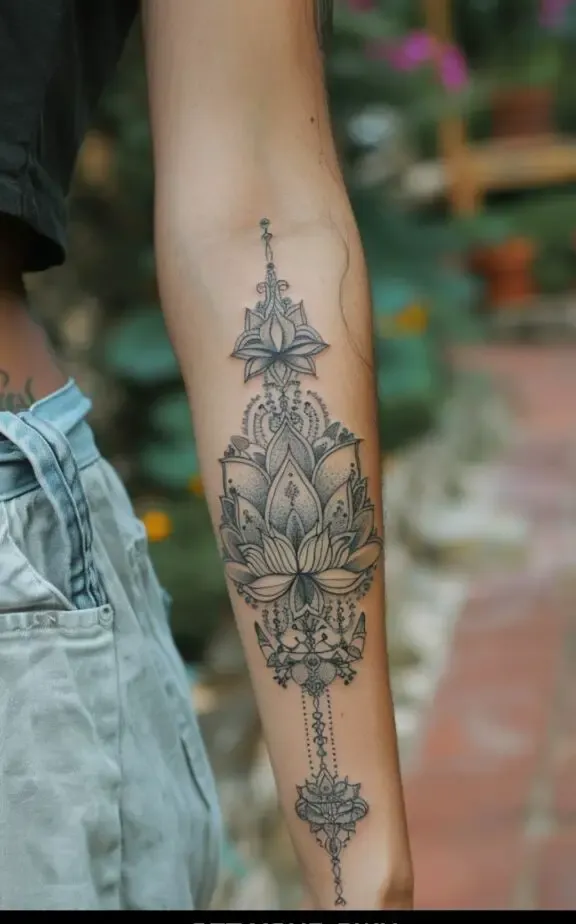 Filigree lotus tattoo for females