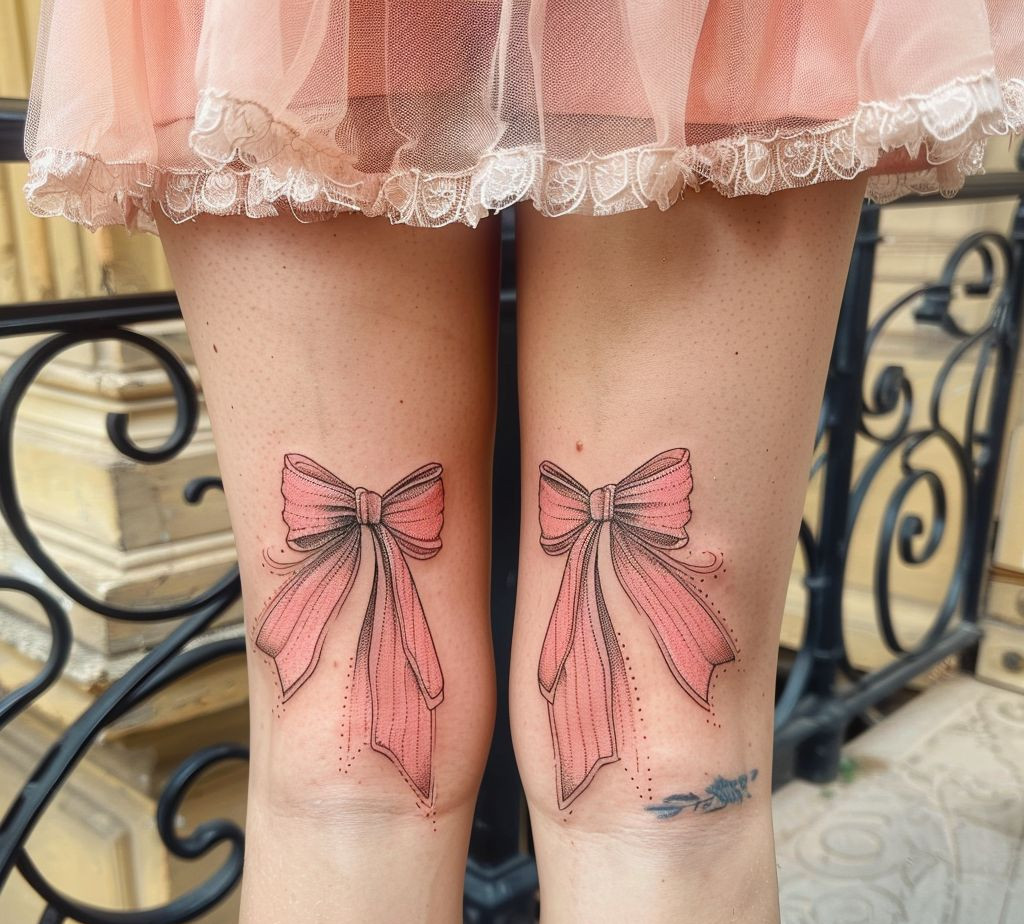 bow tattoo in pink