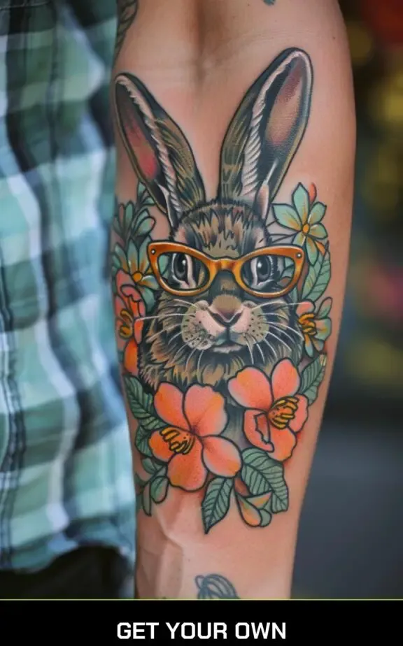 bunny wearing glasses tattoo idea