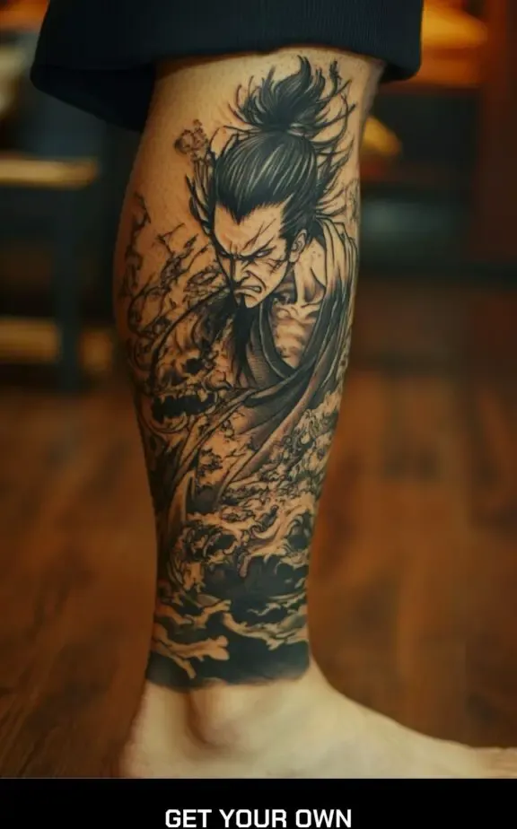 Yukuza Japanese Style Leg Art Tattoo Design