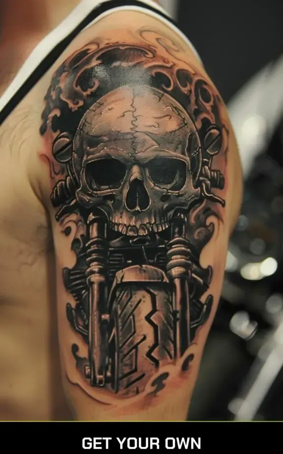 motorcycle and skull tattoo