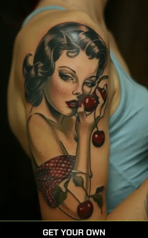 tattoo of pin up girl eating cherries