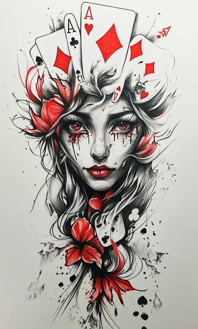 Playing Cards Tattoo Drawing-5