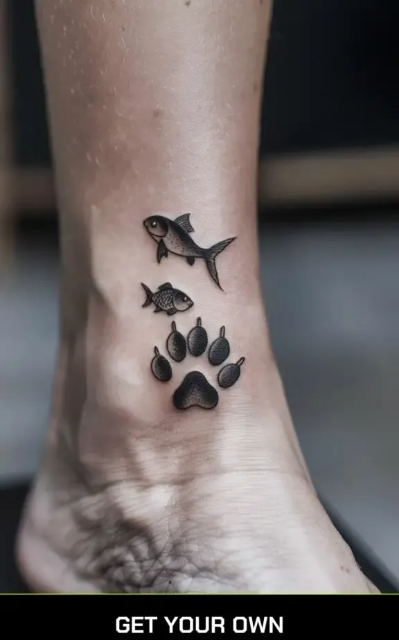  cat paw and fish tattoo