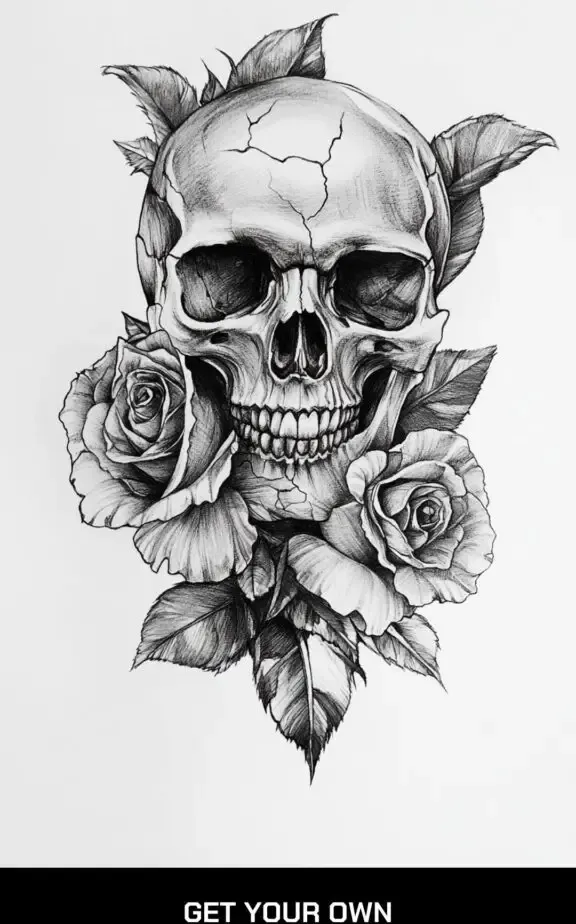 rose and skull chicano tattoo stencil 