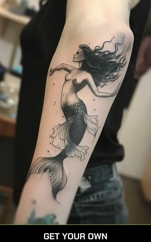 black and gray mermaid tattoo design