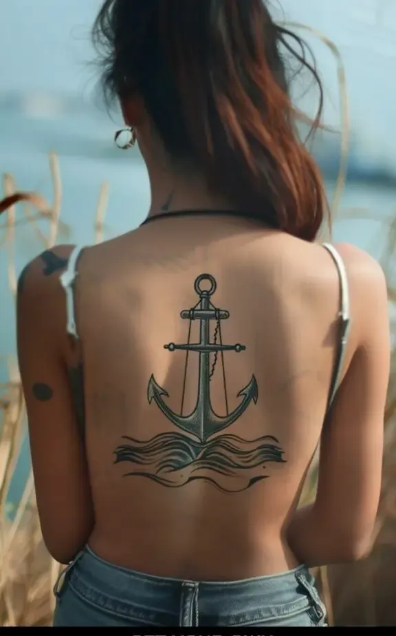 anchor back tattoo for female 