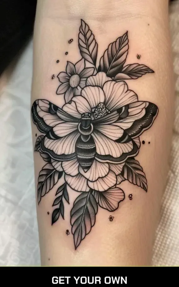 flower butterfly blackwork tattoo designs