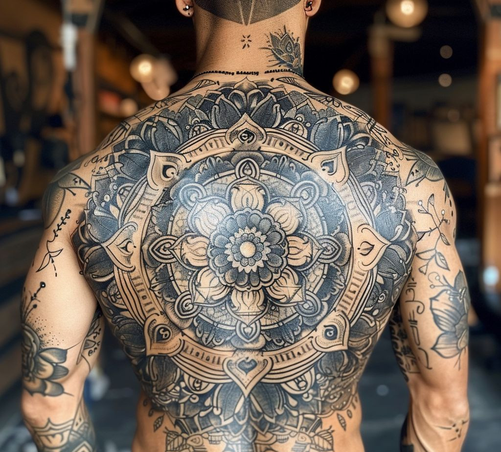 mandala back tattoo for men