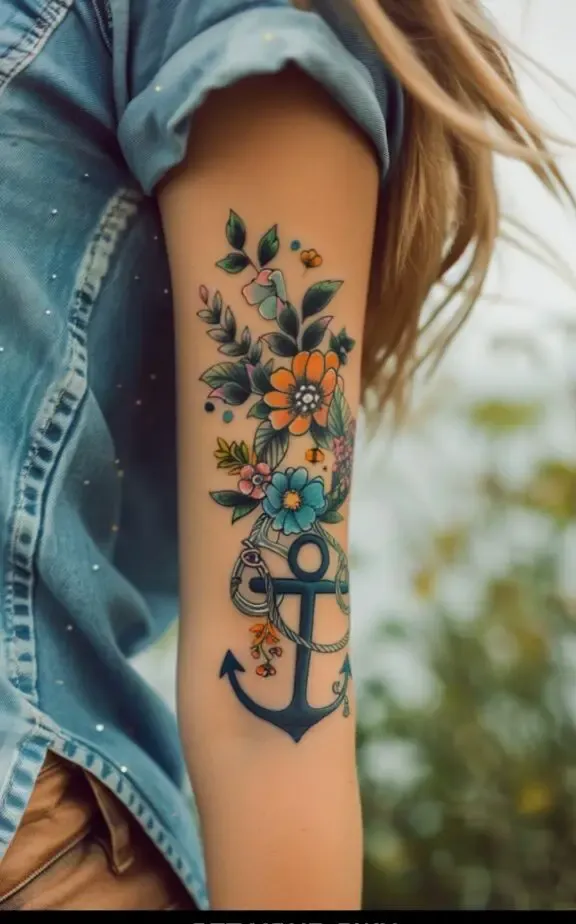 anchor and flower lush tattoo