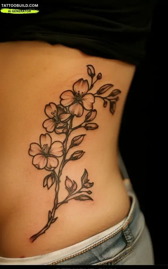 cherry blossom ribs tattoo
