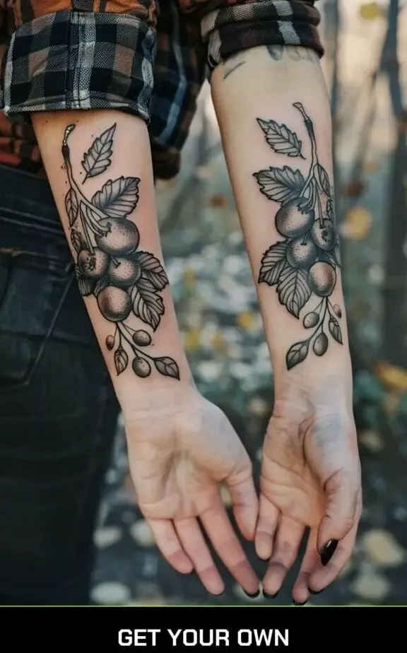 black and gray cherry arm tattoo