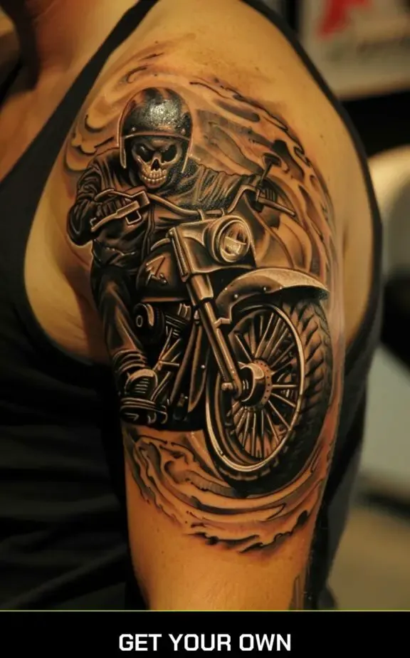 motorcycle and skull tattoo
