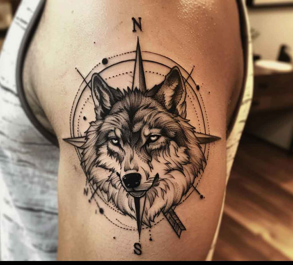 Wolf compass tattoo inspiration
