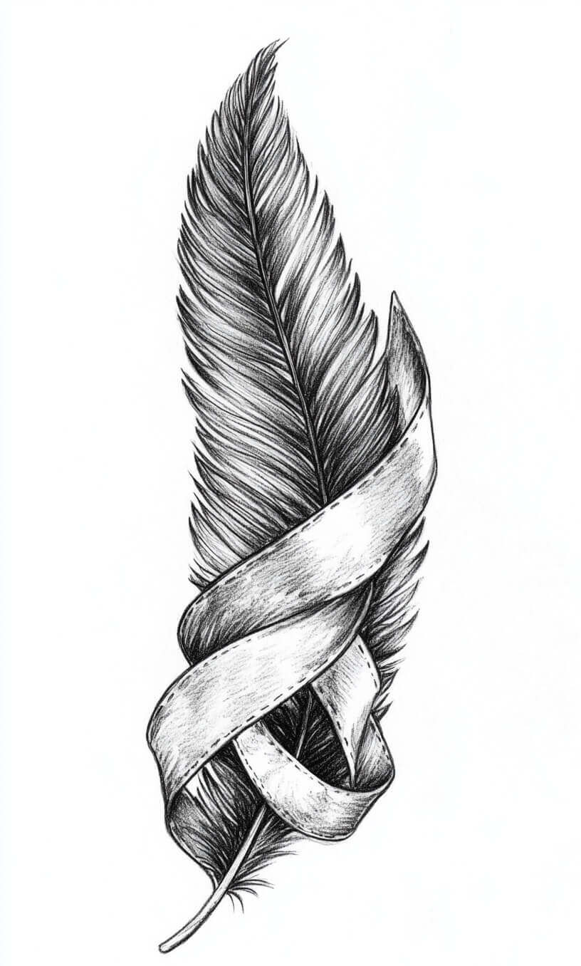 cancer ribbon feather tattoo drawing-6