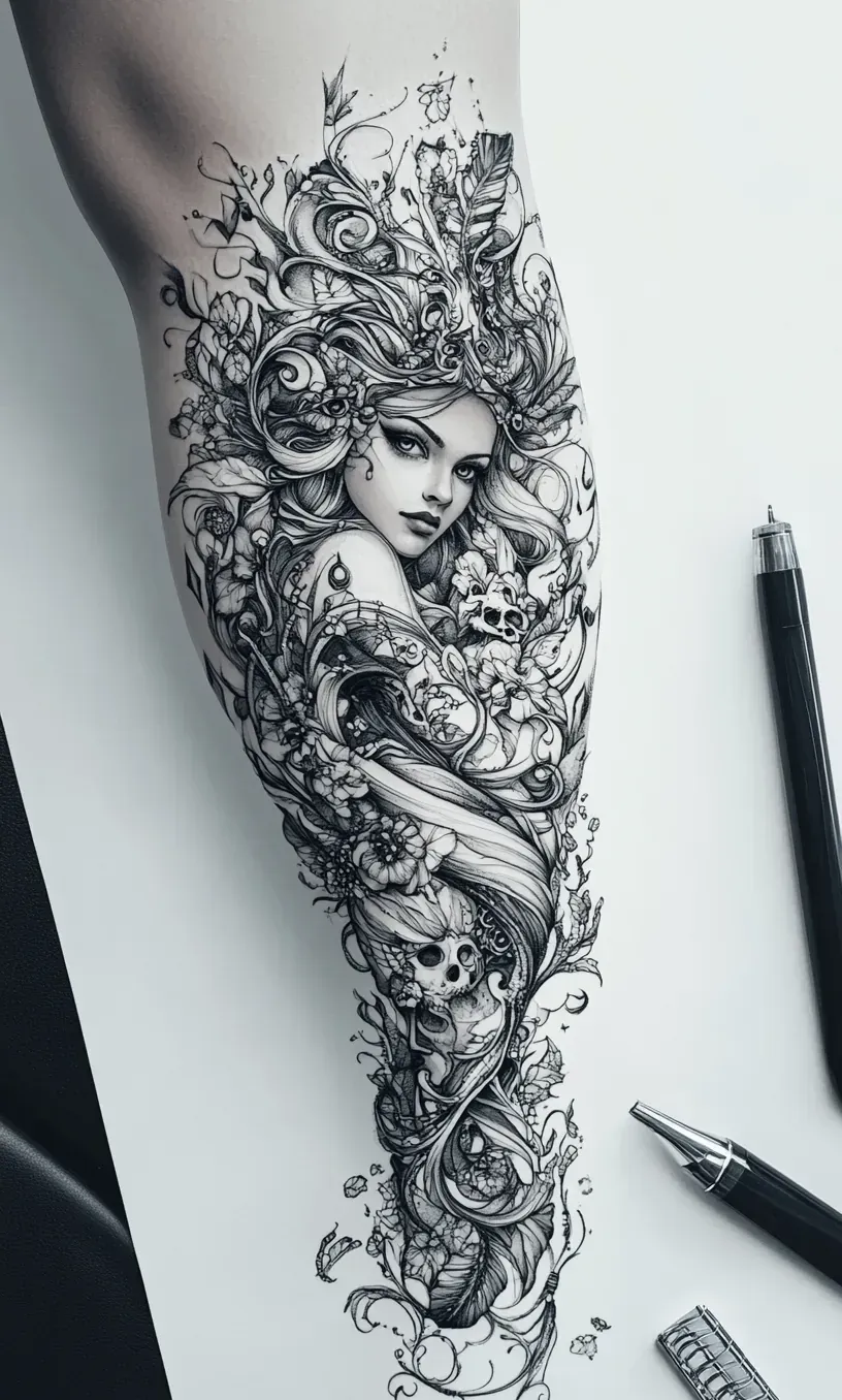 Leg Sleeve Tattoo Drawings-11