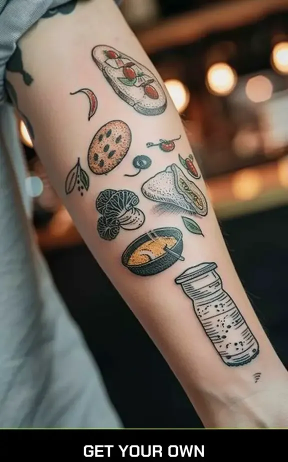 chef tattoo of spices and food ingredients