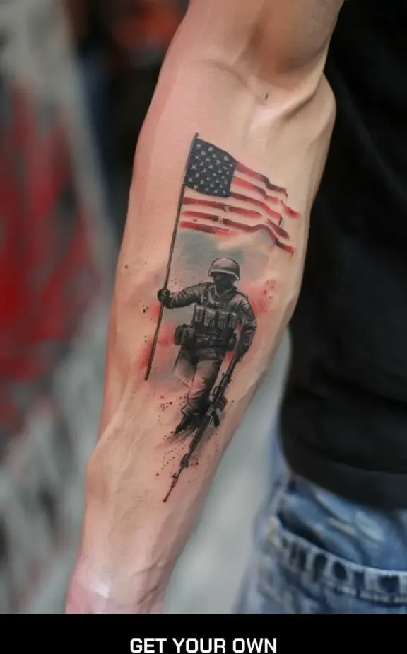 American flag and soldier tattoo