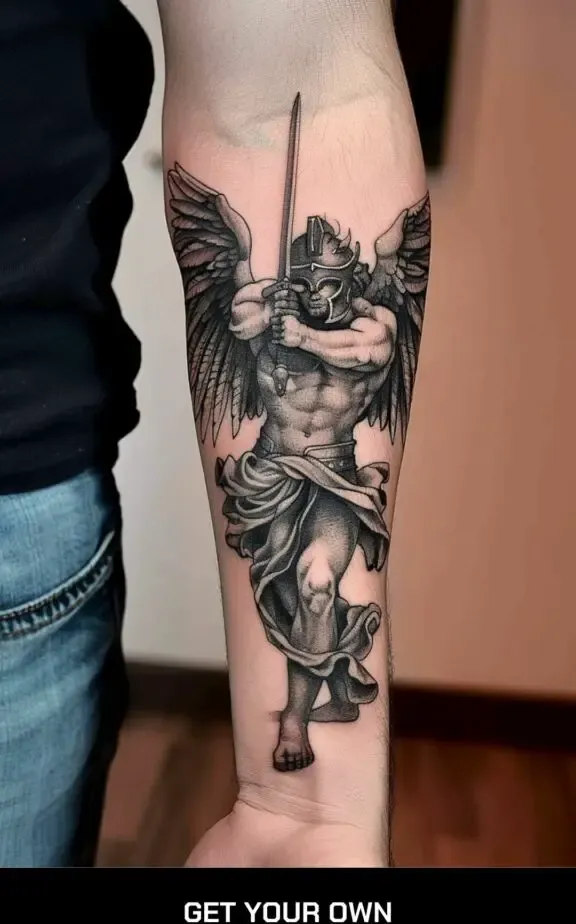 warrior angel arm tattoo