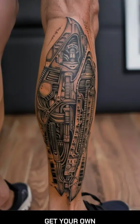 biomechanical leg tattoo