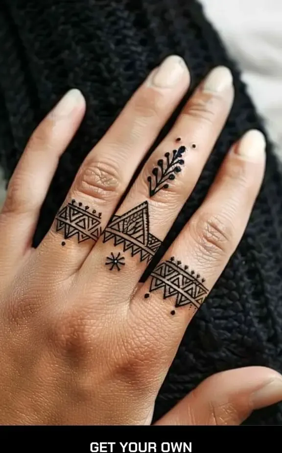 tribal pattern finger tattoo for men