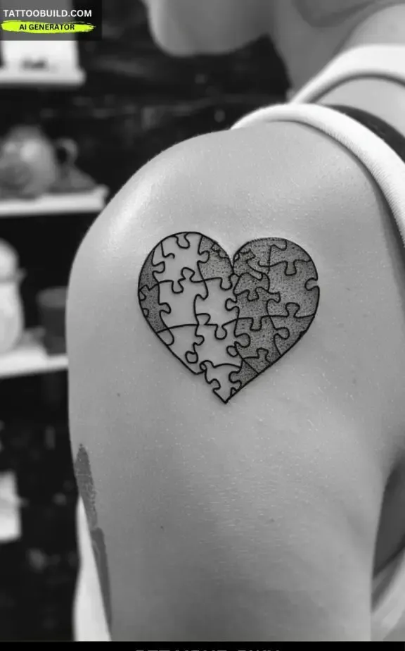 puzzle heart tattoo for womeb
