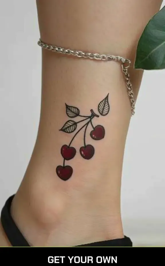 simple cherry tattoo on the ankle