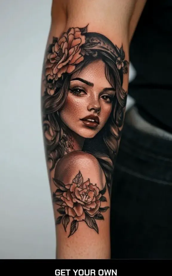 Chicano pin-up girl tattoo