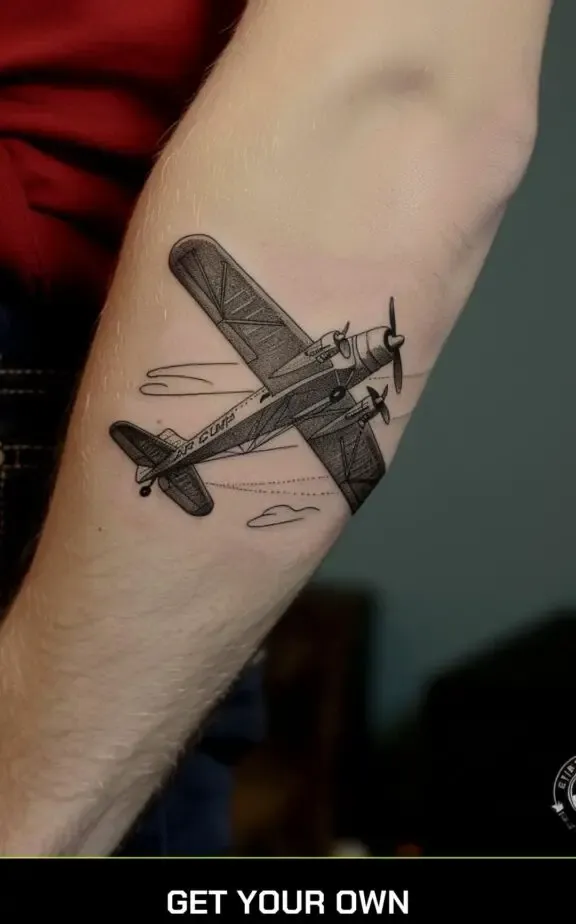 vintage realistic airplane tattoo