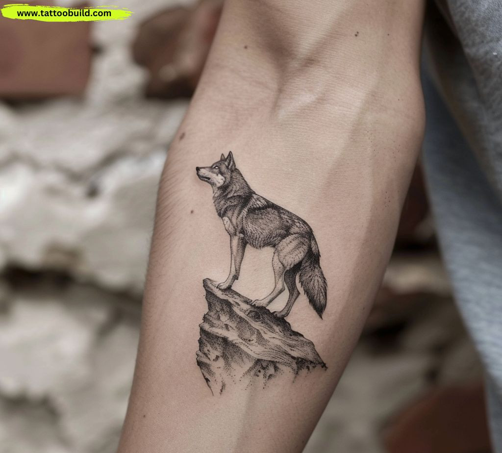lone wolf tattoo on the forearm
