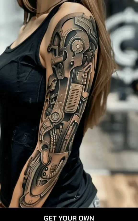 biomechanical sleeve tattoo