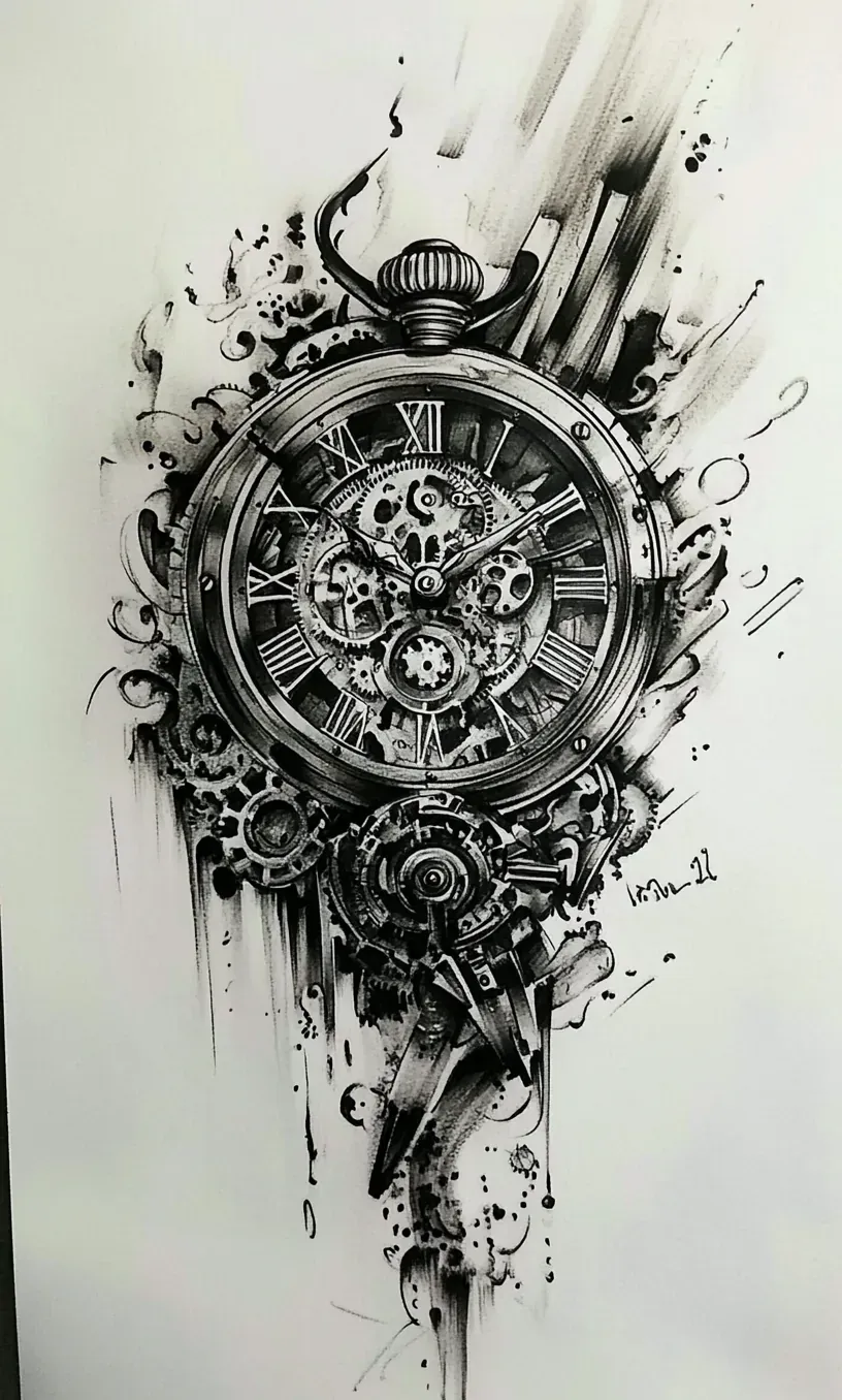 Clock Tattoo Drawings-8