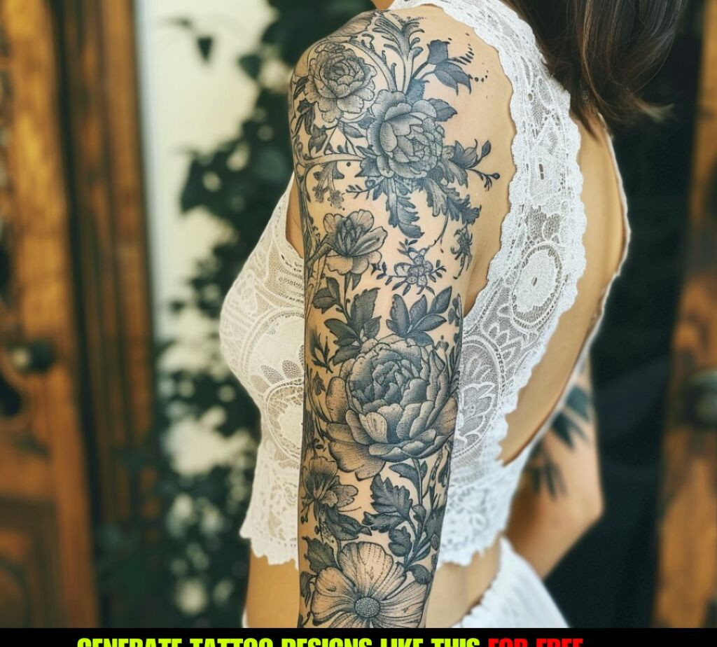 floral vintage sleeve tattoo for ladies