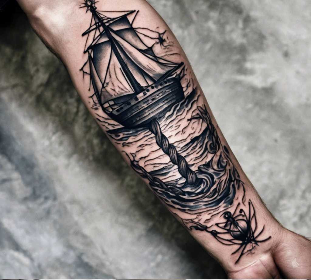 A tattoo depicting a nautical scene