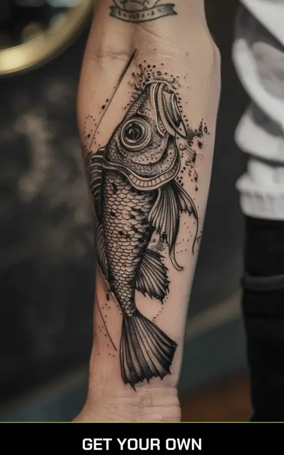 steampunk or mechanical fish blackwork tattoo