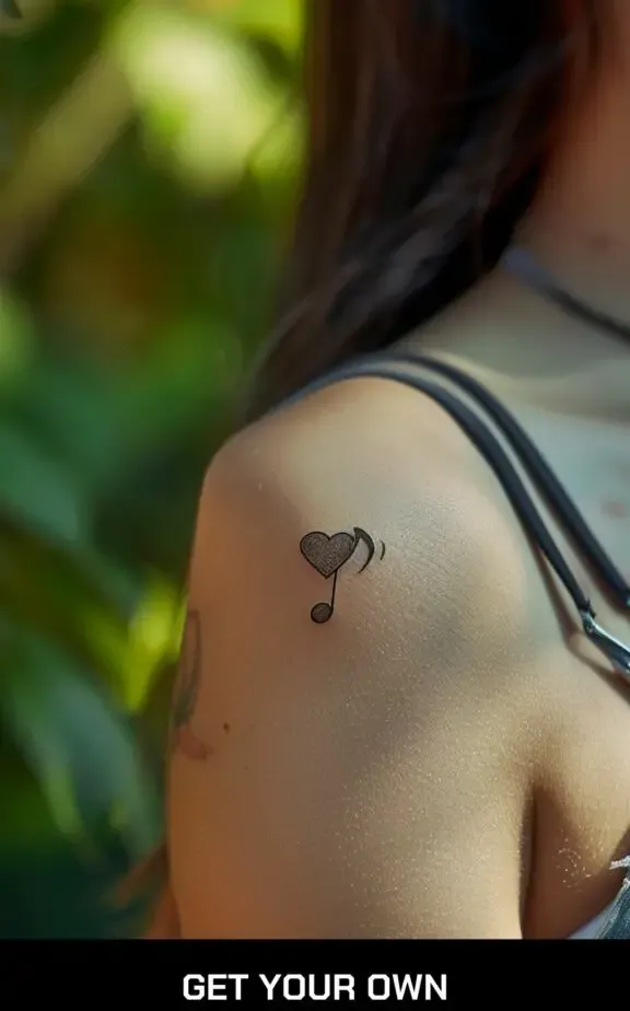small beautiful tattoo: heart and music note tattoo